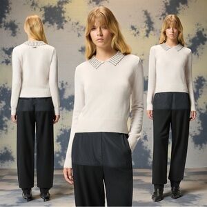 Pinko Women’s Ventotene Maglia Wool Blend Sweater With Rhinestone Collar Size S